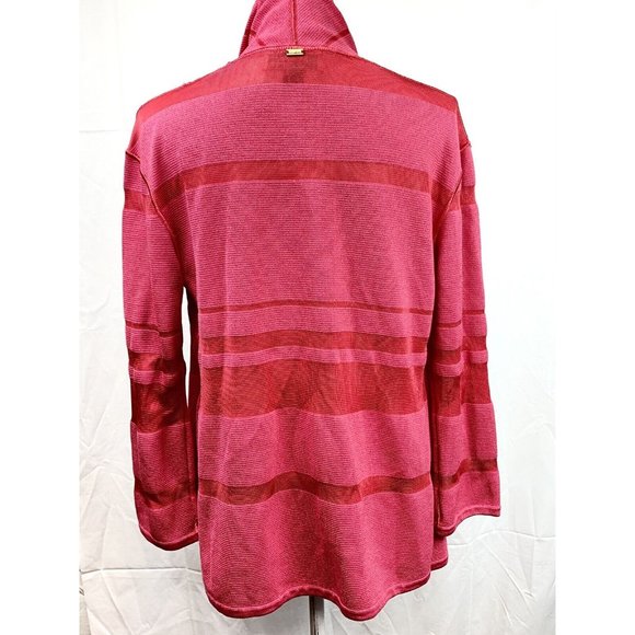 St‎ John Womens Open Front Cardigan Pink Red Size Small Striped Long Sleeve - Picture 4 of 7